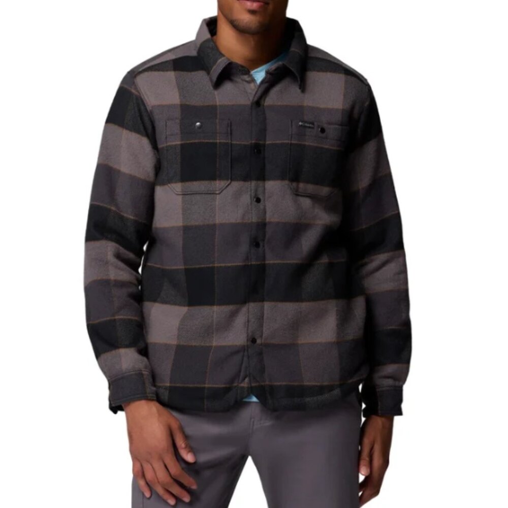 Columbia Men's Flannel Sherpa Lined Shirt Jacket Plaid Black Size M